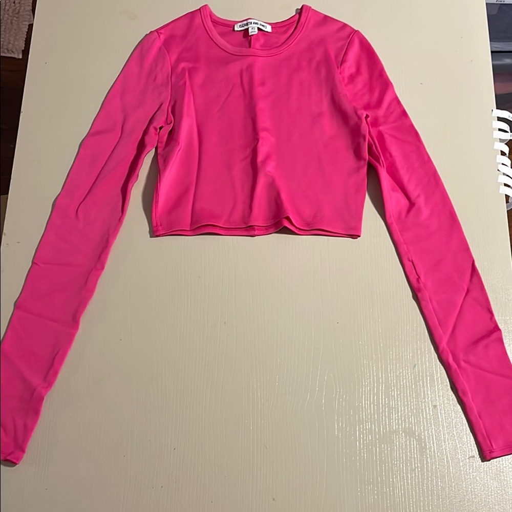 Elizabeth and James Hot Pink Long Sleeve Fitted Scuba Crop Top- Size XS